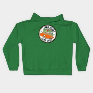 Cute and funny frog riding a skateboard for this red eyed tree frog is in the jump club tee Kids Hoodie